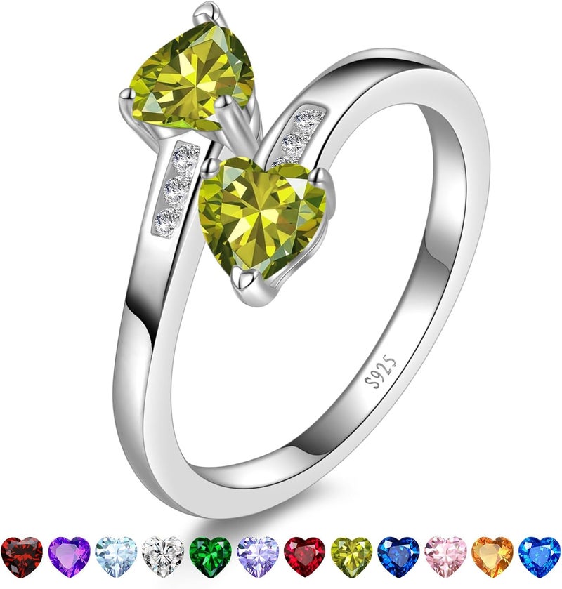Yaresul 1CT Adjustable Women Heart Ring 925 Sterling Silver Birthstone Rings for Women Promise Ring for her Simulated Gemstone Statement Stackable Band Width 2mm Open Size 5~9 - Image 1